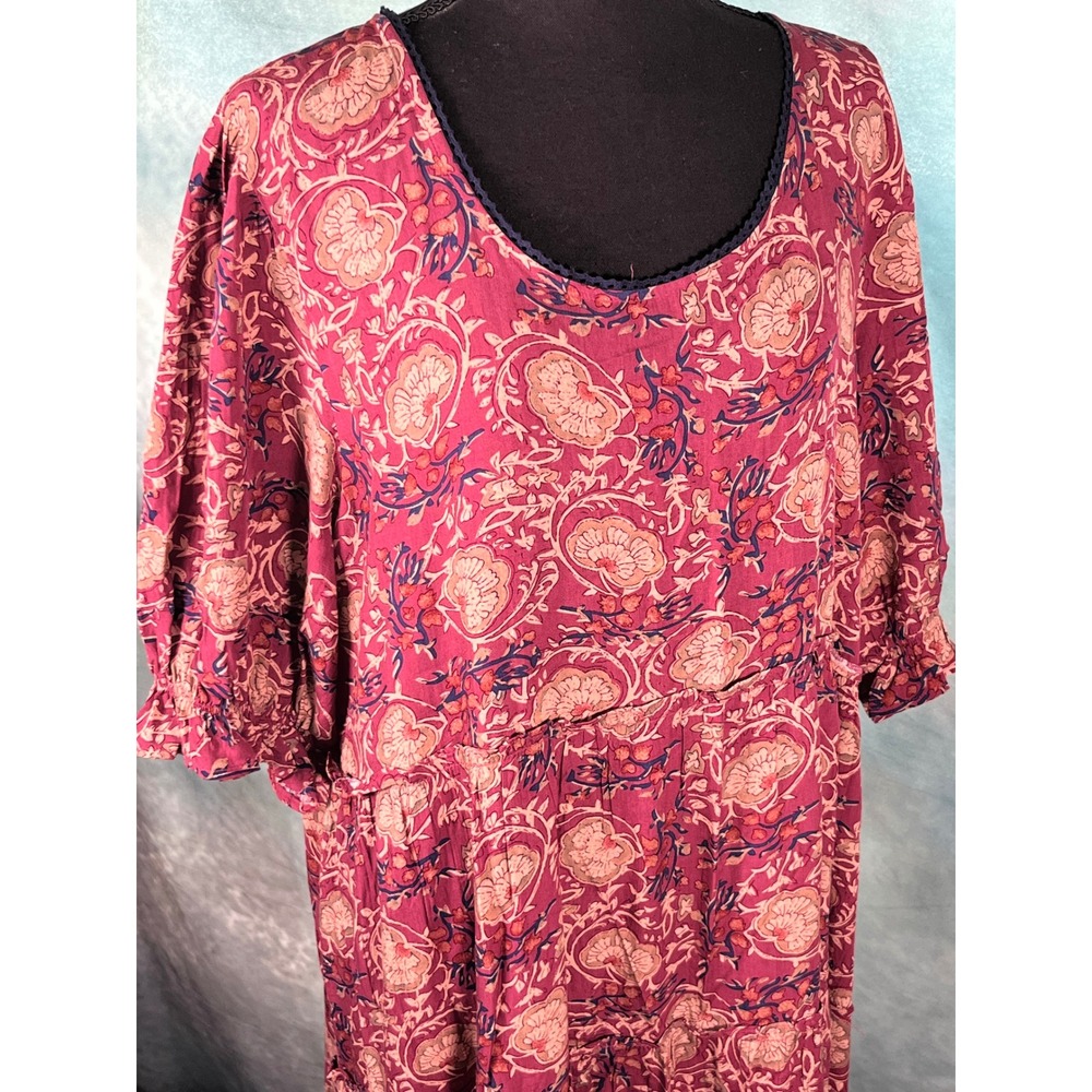 Natural Life XXL Magenta Floral Paisley Tiered Maxi Dress Short Sleeve Rayon - Picture 5 of 7